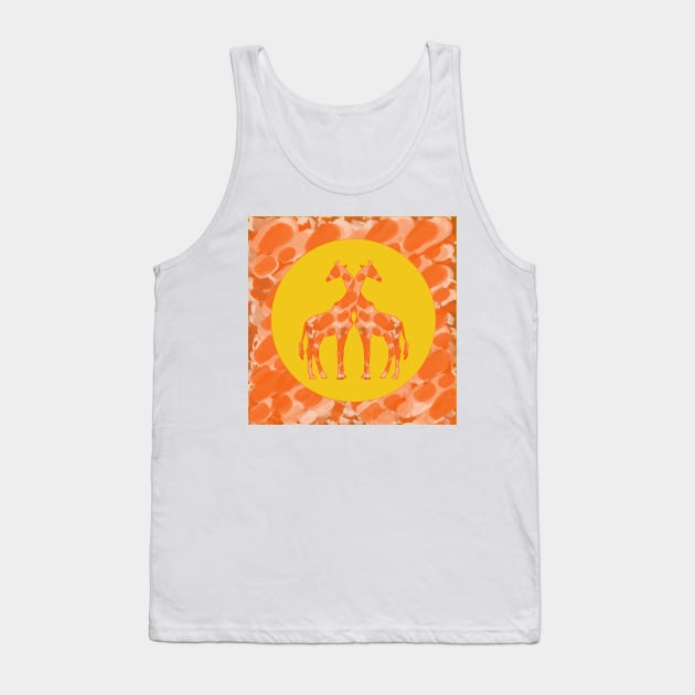 Pair of Giraffes in Orange and Gold. Cute pair of giraffes in hot summer shades of orange and gold Tank Top by innerspectrum